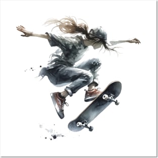 Skatergirl Watercolor Posters and Art